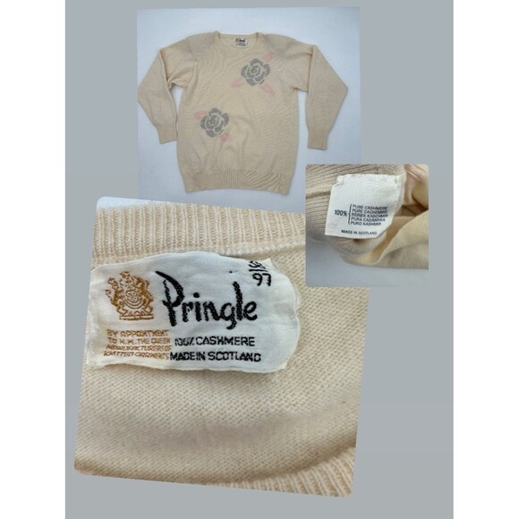 VTG 60s PRINGLE 100% CASHMERE SWEATER  SCOTLAND yellow  V neck  WOMEN’S 38 - Picture 1 of 10